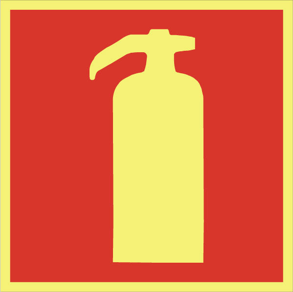 Brandskylt. Brandsläckare - u. text