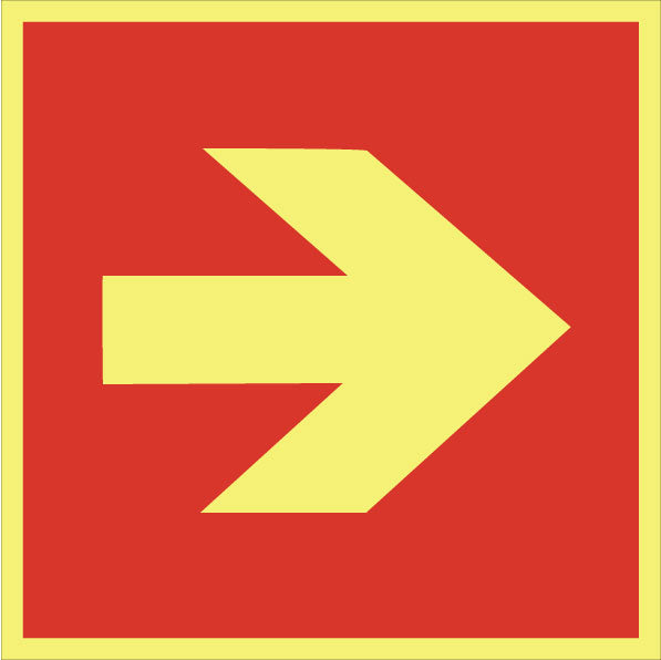 Brandskylt. Horisontell pil