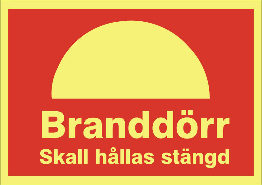 Brandskylt. Branddörr skall hållas stängd