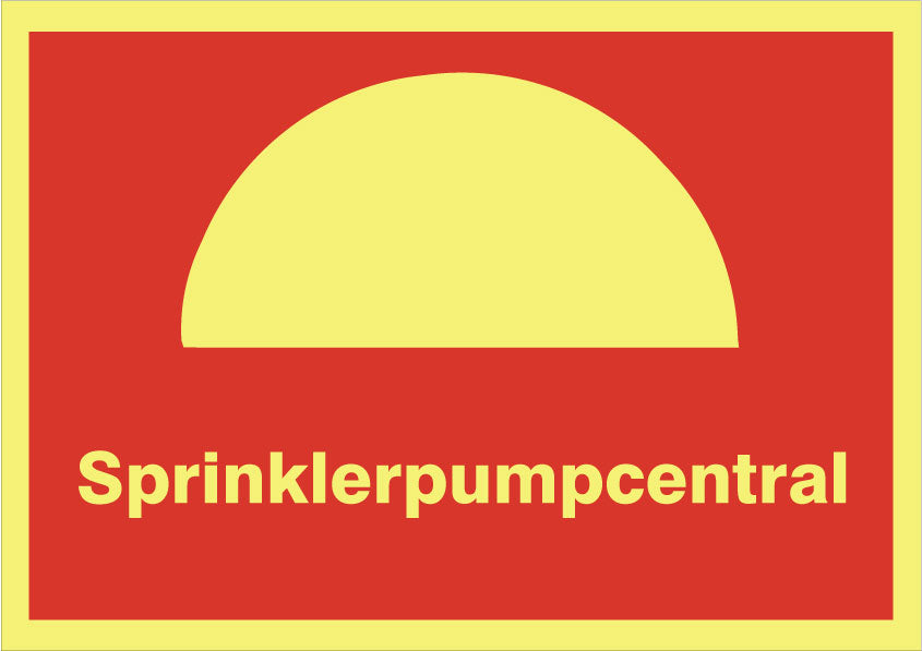 Brandskylt. Sprinklerpumpcentral