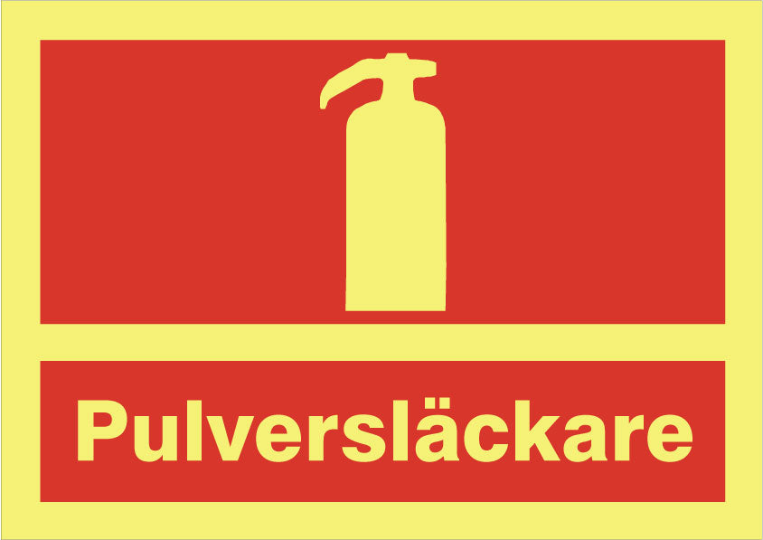 Brandskylt. Pulversläckare