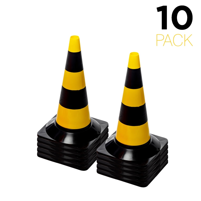 (10-pack) Flexibarrier Trafikkon i Plast - 50cm (Gul/Svart) 