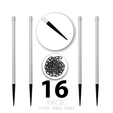 (Paket om 16) Flexibarrier stolpe- och kedjehinder med plaststolpe - Spik och 25m kedja