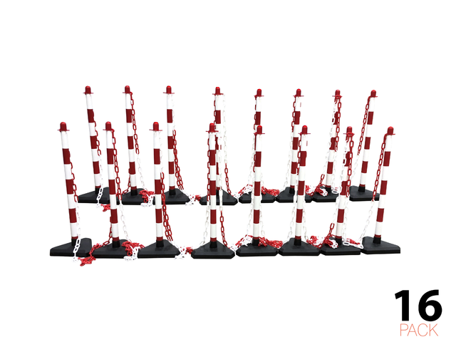 Avspärrningspaket -Economy-, 16 stolpar inkl. 25 m plastkedja (röd/vit)