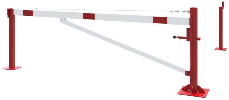 Svängbarriär med stagstång och dragrepsförstärkning