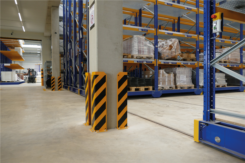 Påkörningsskydd för pallställ -Krockskydd- Vinkel -Förstärkt- (L-form, 400mm-1200m höjd)