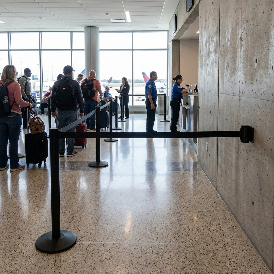 FlexiBarrier Väggmonterad Barriär - Ekonomi - (2,3 - 4,5 m bälte)