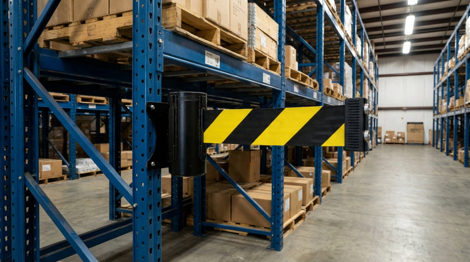 FlexiBarrier Väggmonterad Barriär – Ekonomi – Magnetisk (2,3–4,5 m bälte)