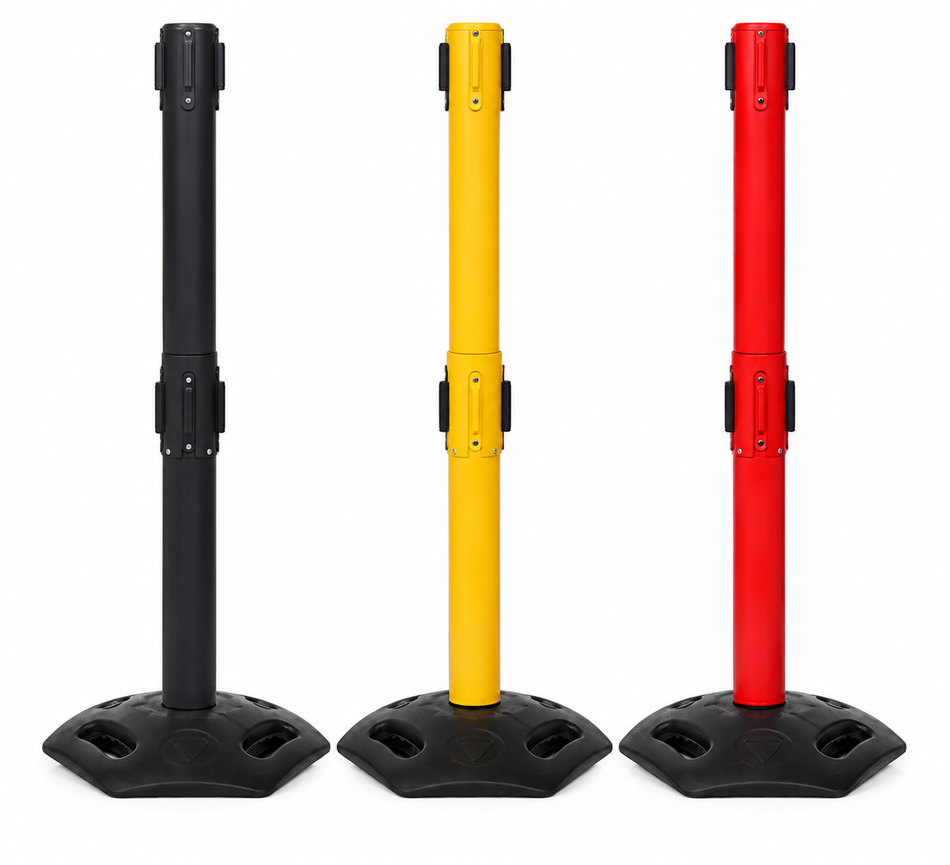 FlexiBarrier Stolpe med utdragbart band - Utomhusstolpe med dubbel mottagare - Utan band