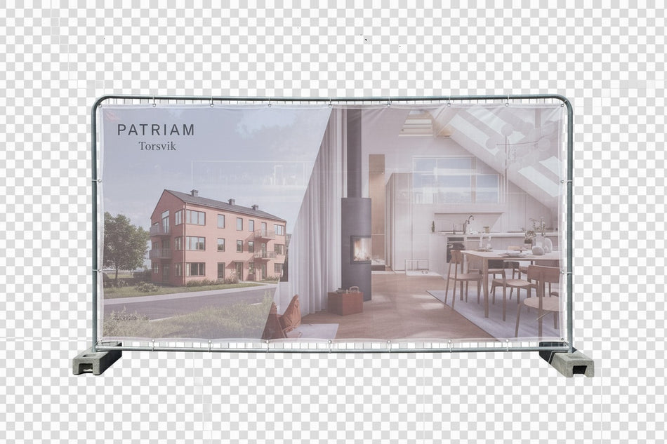 Byggstängselbanner – Mesh PVC – 3,5 × 2,0 m – Anpassat tryck