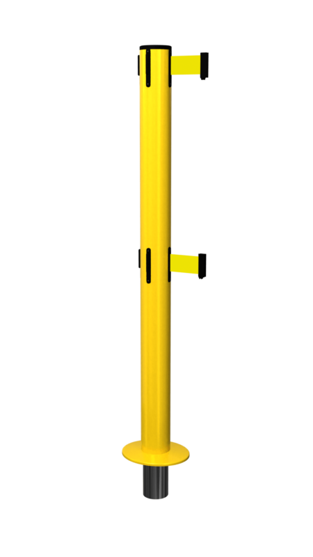 FlexiBarrier Stolpe med utdragbart band med dubbelt band - SafetyPlus avtagbar - (3.4m/4.9m band)
