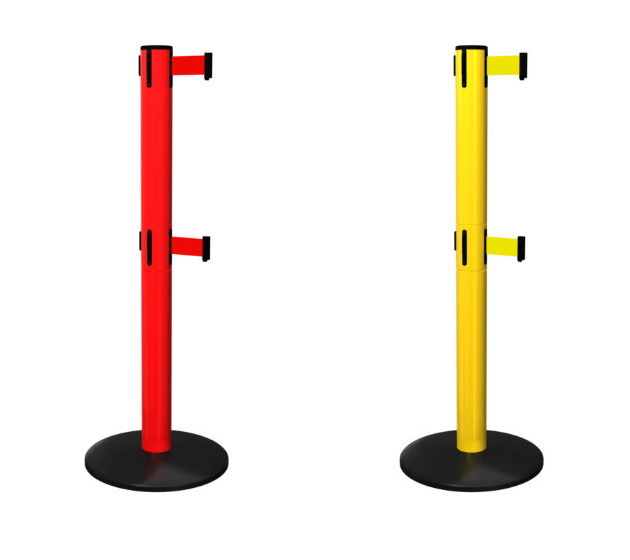 FlexiBarrier Stolpe med utdragbart band - Safety Pro Twin - (2x4,9 m band)