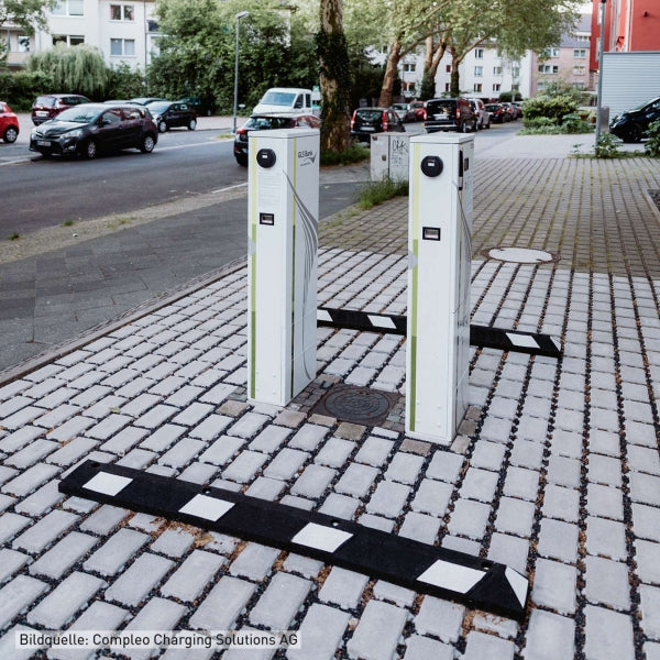 The Park-AID Wheel Stops with white reflective panels