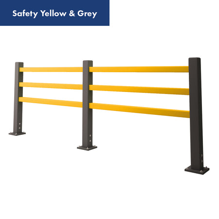 Brandsafe pedestrian barrier in Safety Yellow and Grey for warehouse walkway segregation