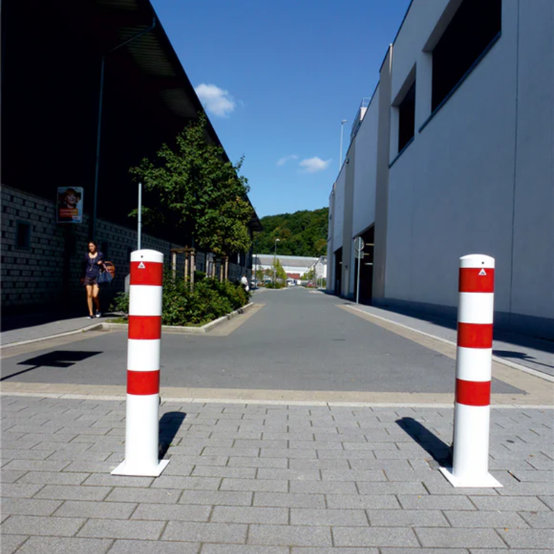 XXL Safety Steel Bollards - Solid - (Ø152-323mm) White with red reflecting stripes Fixed by plugs