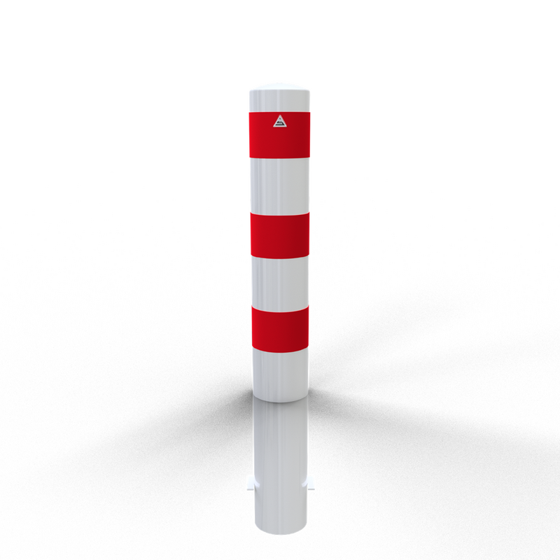 XXL Safety Steel Bollards - Solid Ø 152 mm White with red reflecting stripes Root-fixed 40151B
