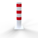 XXL Safety Steel Bollards - Solid Ø 193 mm White with red reflecting stripes Fixed by plugs 40193B