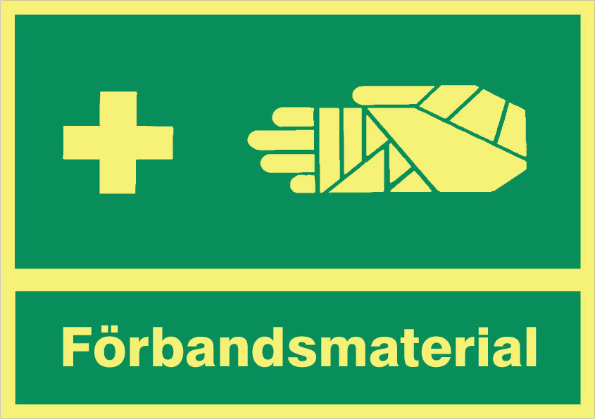 Anvisningsskylt. Förbandsmaterial