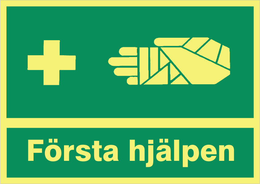 Anvisningsskylt. 1:a hjälpen