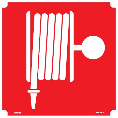 Brandskylt. Brandslang - u. text