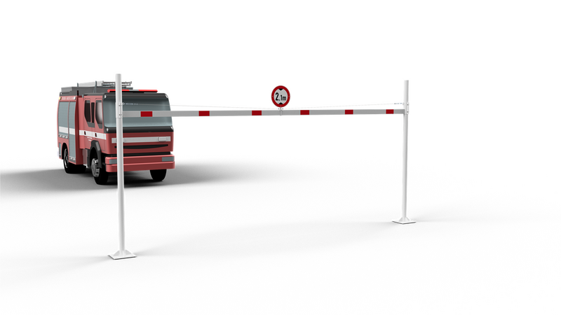 Höjdbegränsningsbarriär med 2 fyrkantiga stolpar (3-9m bredd)