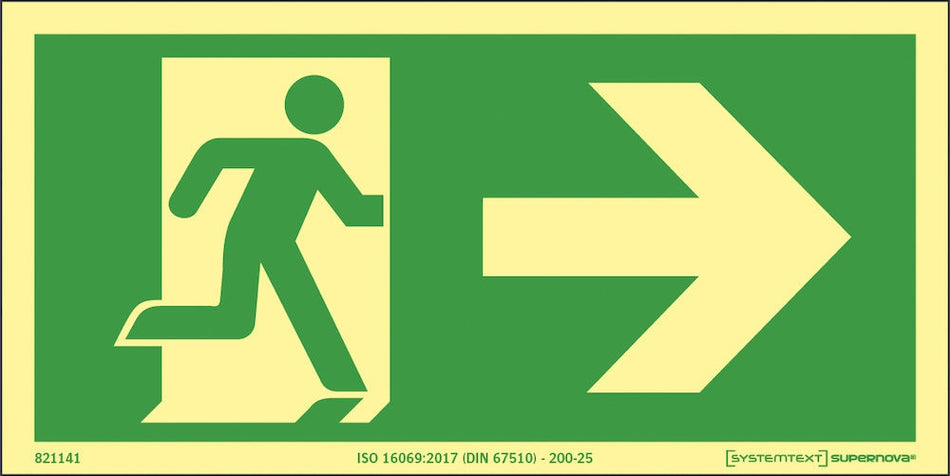 Supernova® Anvisningsskylt - Utrymningsväg till höger (flera storlekar)