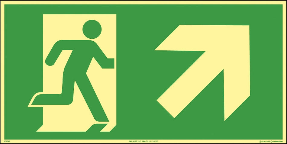 Supernova® Anvisningsskylt - Utrymningsväg upp till höger (flera storlekar)