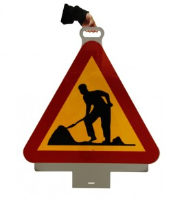 Plastskylt med handtag. Vägarbete.