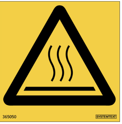 Varningsskylt. Heta ytor