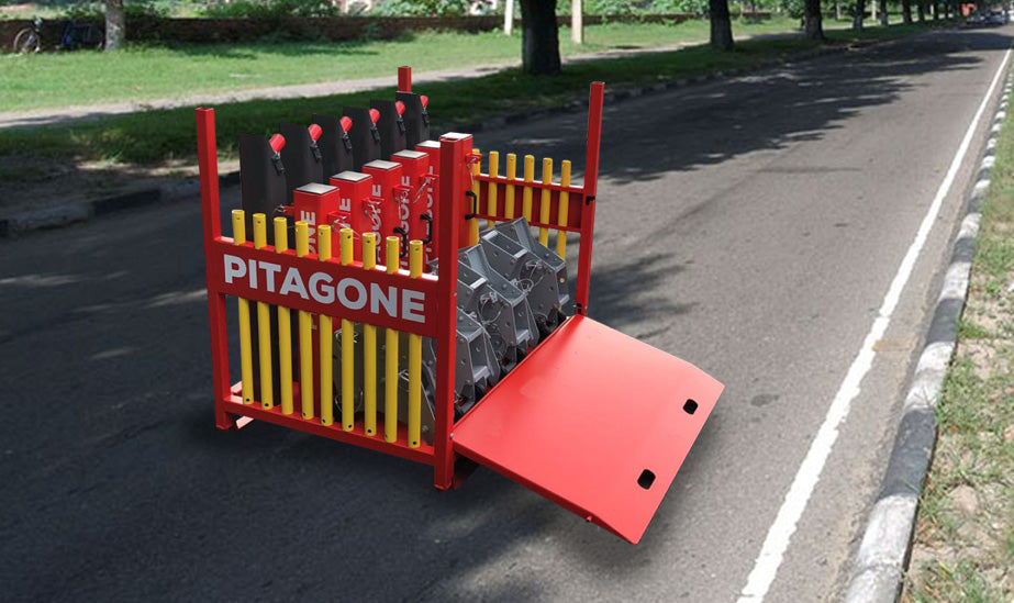 Pitagone Antiterrorbarriärsystem – 6 moduler med förvaringsställ (Komplett HVM-lösning)