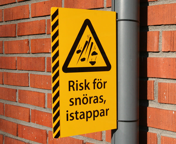 Varningsskylt, Snöras & Istappar - komplett med fäste